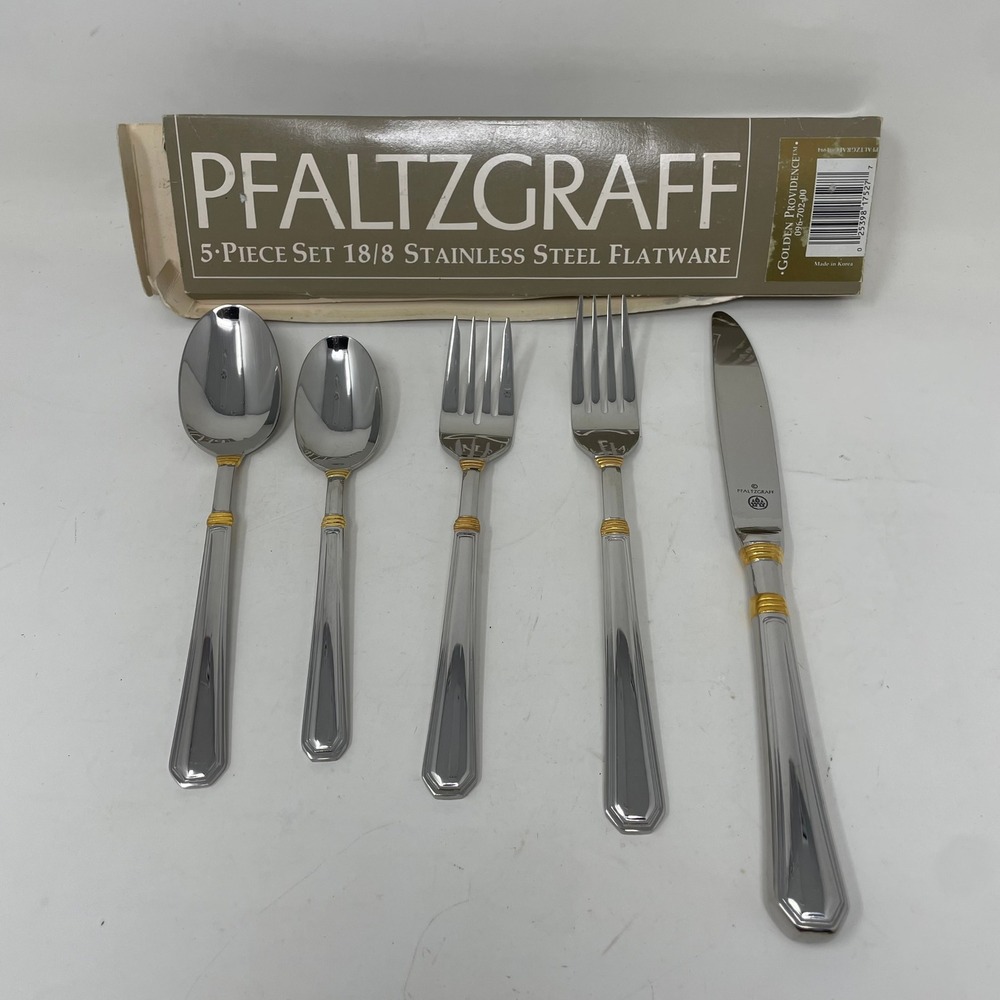 Pfaltzgraff Golden Providence 5 Piece Flatware Set 18/8 Stainless Gold Accent